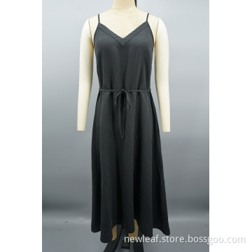 black Sexy V-neck Sleeveless Drawstring Slip Dress